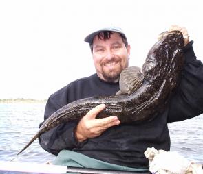 A big dusky flathead over 80cm just before release.